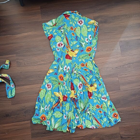 RARE 30s Sport Dress Jungle Parrots PRINT TROPIC Trashy Diva VINTAGE DESIGNER 12 - Picture 7 of 7
